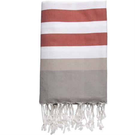 Fouta tricolore coton terracotta / taupe clair 100x200