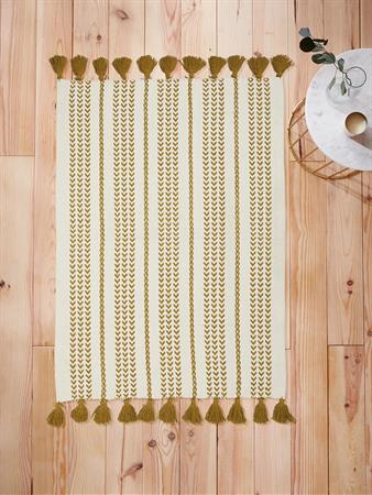 Tapis tissé bicolore rayé blanc/ocre
