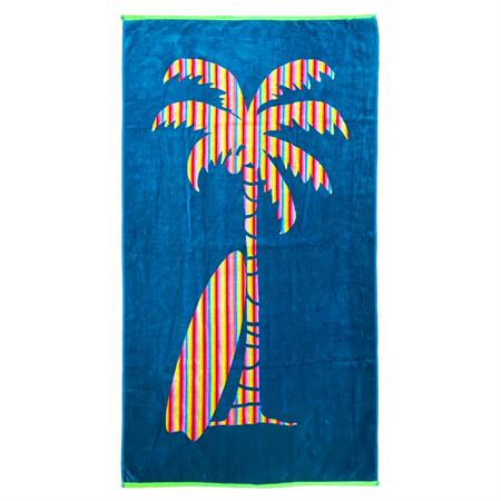 Serviette de plage éponge velours Palmtak 90x160 bleu canard