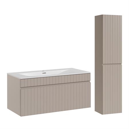 Ensemble meuble vasque encastrée et colonne stratifiés beige cachemire
