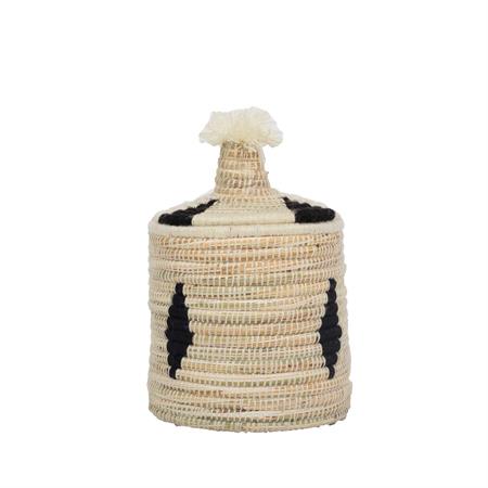 Boîte berbère en laine et osier motif noir