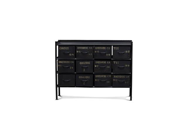 Commode d'atelier 12 tiroirs en métal noir