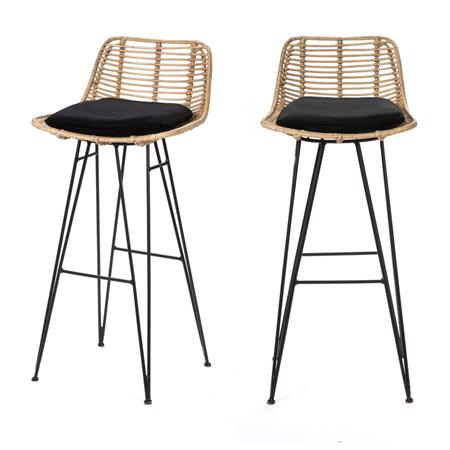 Lot de 2 chaises de bar design en rotin H75cm - Naturel
