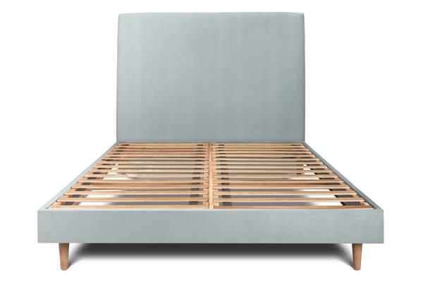 Lit avec tête de lit tapissier velours et sommier kit  Gris bleuté