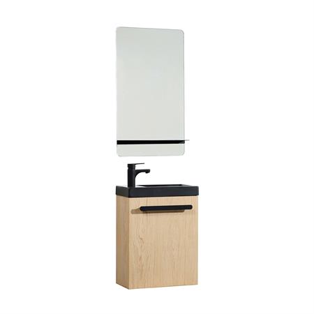 Meuble lave-mains  Décor chêne vasque noire 