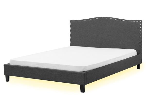 Lit double avec LED en tissu gris 160x200