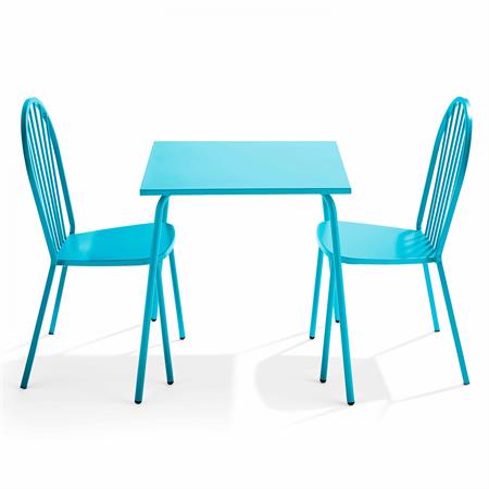 Ensemble table de jardin bistrot et 2 chaises en acier bleu