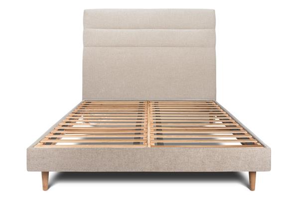 Lit avec tête de lit lignes tissu et sommier kit  Beige