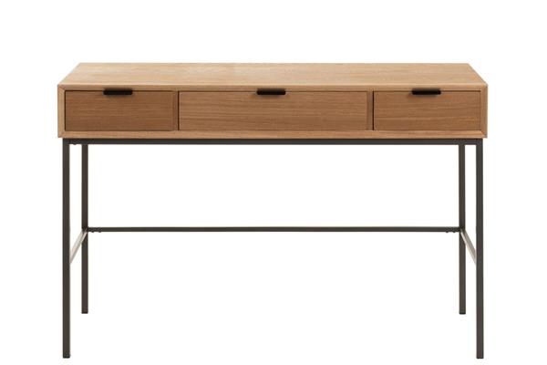 Console en bois naturel et métal noir avec 3 tiroirs