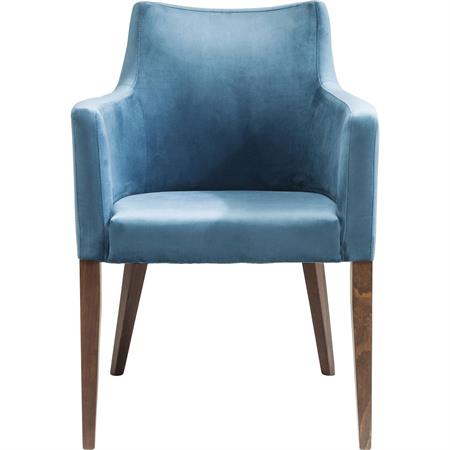 Chaise avec accoudoirs en velours bleu pétrole et hêtre laqué