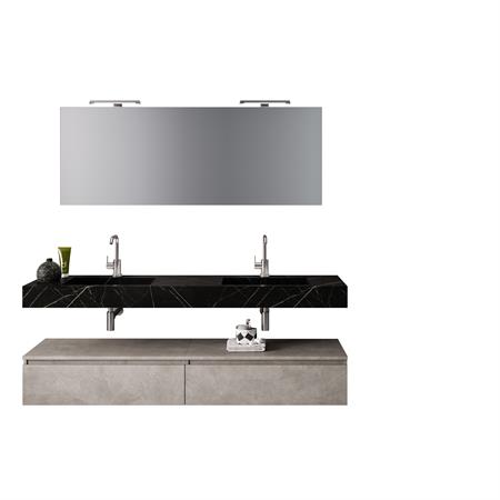 Meuble salle de bain 7 pièces en mélaminé noir graphite/beige pierre