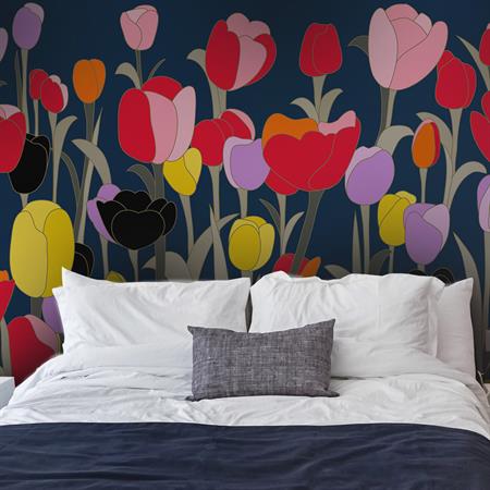 Papier peint panoramique bleu tulipes 340x250