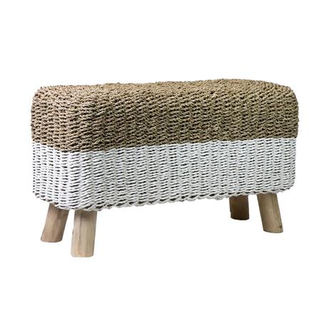 Banc marron et blanc en corde et bois 44x80x30