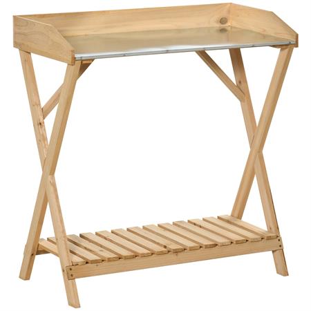 Table de rempotage étagère à lattes plateau tôle acier sapin pré-huilé