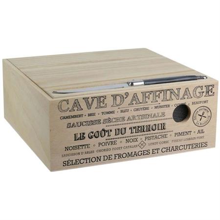Cave à fromages en bois avec couteau bistrot