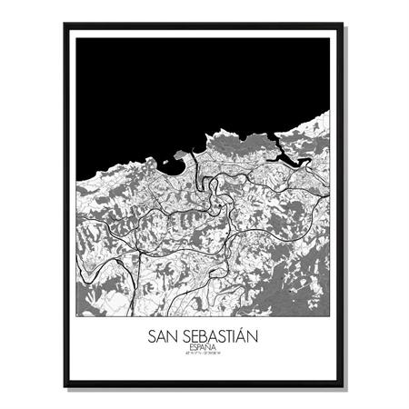 Affiche San Sebastian Carte N&B 40x50