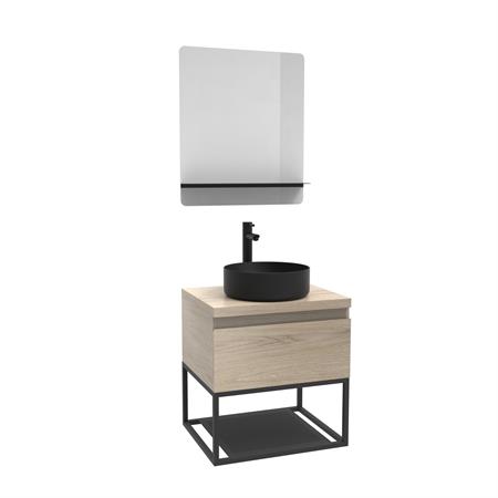 Meuble de salle de bain bois et métal 60cm avec vasque et miroir WILL