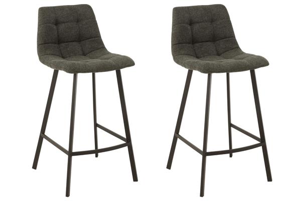 Lot de 2 chaise de bar en tissu et en métal noir 