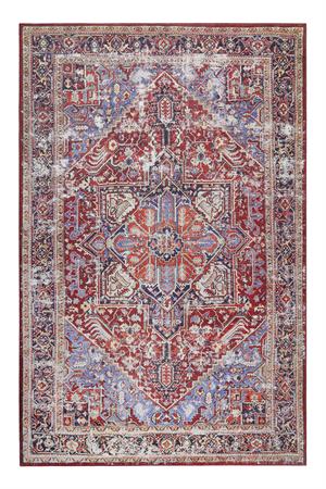 Tapis velours ras look vintage oriental multicolore rouge 130x190