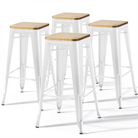 Lot de 4 tabourets de bar en acier blanc