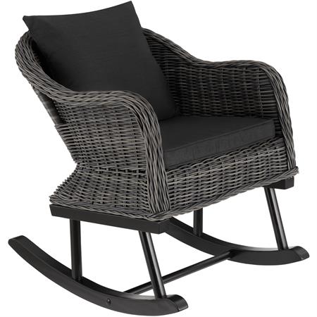 Fauteuil à bascule en rotin cadre aluminium et Rembourrage épais gris
