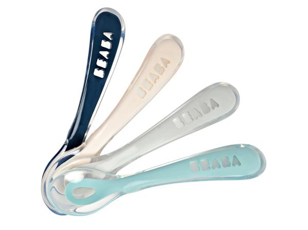 Lot de 4 cuillères en silicone 2e âge bleu rose et vert d'eau