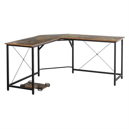 Bureau d'angle design industriel aspect vieux bois métal noir