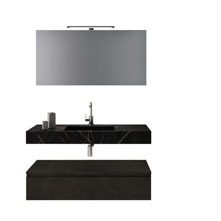 Meuble salle de bain 5 pièces en mélamine noir graphite/pierre de lave