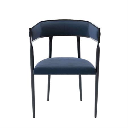 Chaise de salle à manger design dossier arrondi velours bleu marine