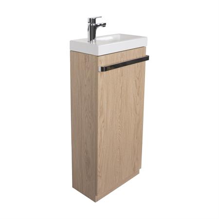 Meuble lave-mains sur pieds décor chêne avec vasque en céramique