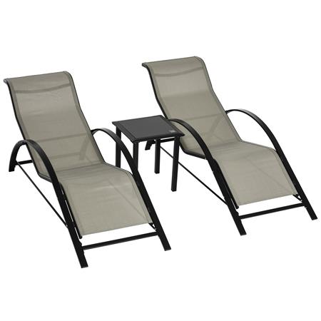 Lot de 2 bains de soleil design contemporain avec table basse gris