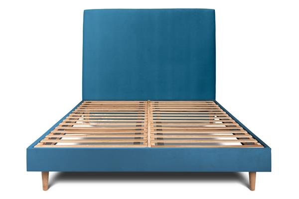 Lit avec tête de lit tapissier velours et sommier kit  Bleu océan