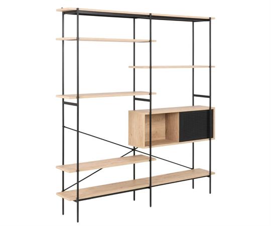 Etagère design en bois et métal noir avec placard noir