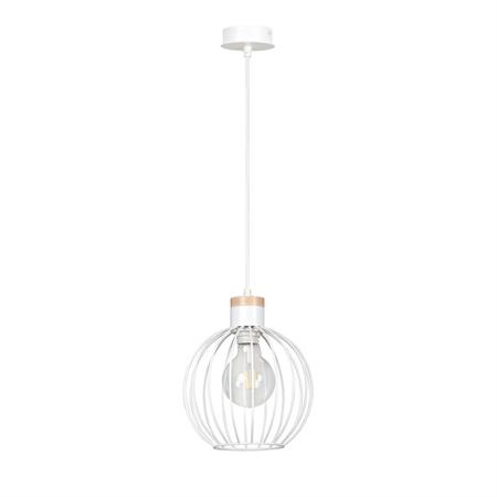 Suspension avec abat-jour en métal blanc et grille en bois