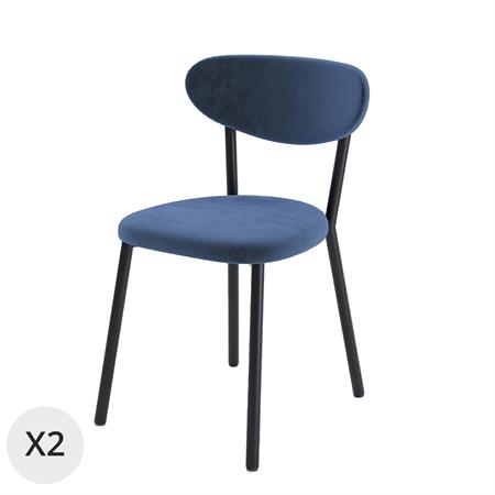 Lot de 2 chaises velours bleu pied métal