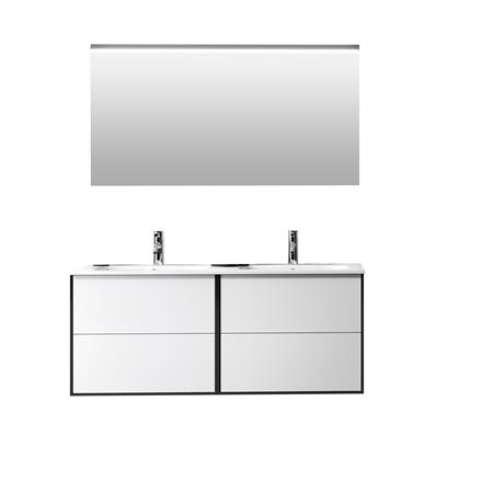 Meuble de salle de bain 4 pièces double vasque en mélamine blanche