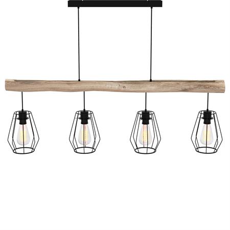 Suspension en bois et métal 4 lampes