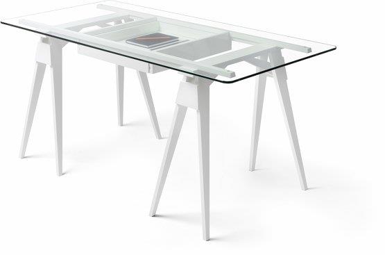 Bureau en verre et bois blanc Arco - Design House Stockholm