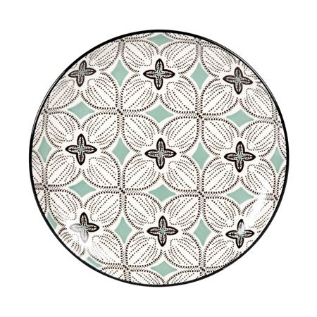 Assiette à dessert en céramique motifs graphiques bleu gris