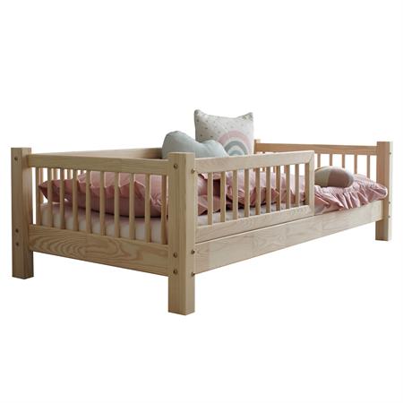 Lit 90x200 barrière et sommier inclus pieds 10 cm beige