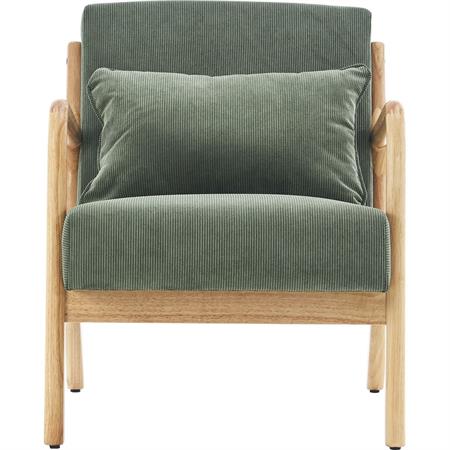 Fauteuil en bois et velours côtelé vert