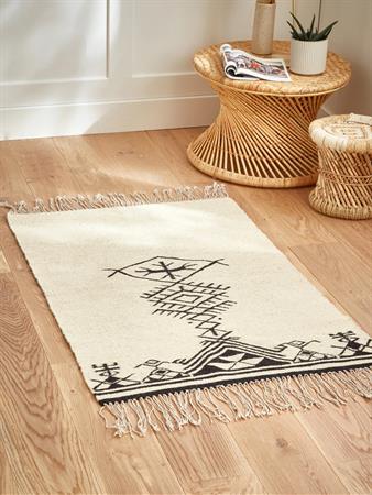 Tapis ethnique à franges naturel/noir