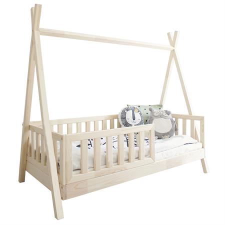 Lit cabane 90x190 barrière et sommier inclus pieds 10 cm beige