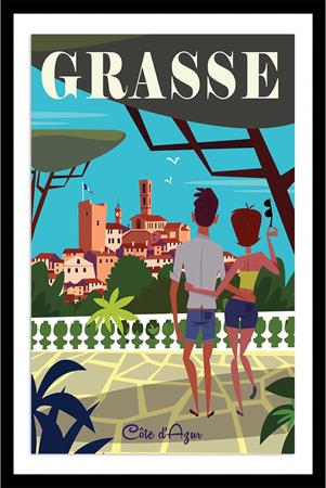 Affiche voyage à Grasse avec cadre noir 60x90 cm