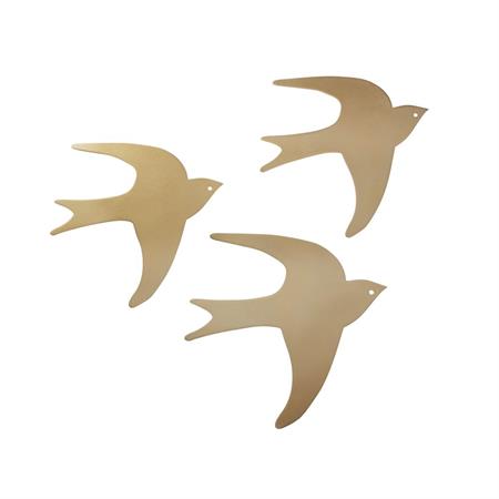 Déco murales oiseaux en métal doré 