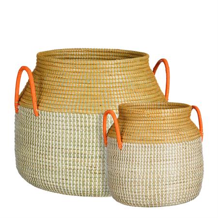 Lot de 2 paniers de rangement en jonc de mer jaune H43
