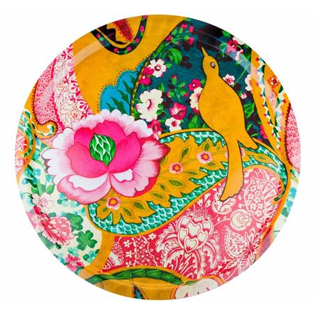 Plateau rond 46cm en feuilles de bois motif design fleuri