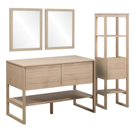 Meuble de salle de bain avec colonne et miroirs effet bois clair