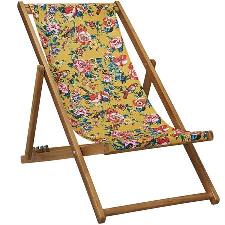 Chilienne pliante en acacia et imprimé fleuri jaune