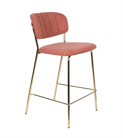 Tabouret de bar en velours rose avec structure dorée